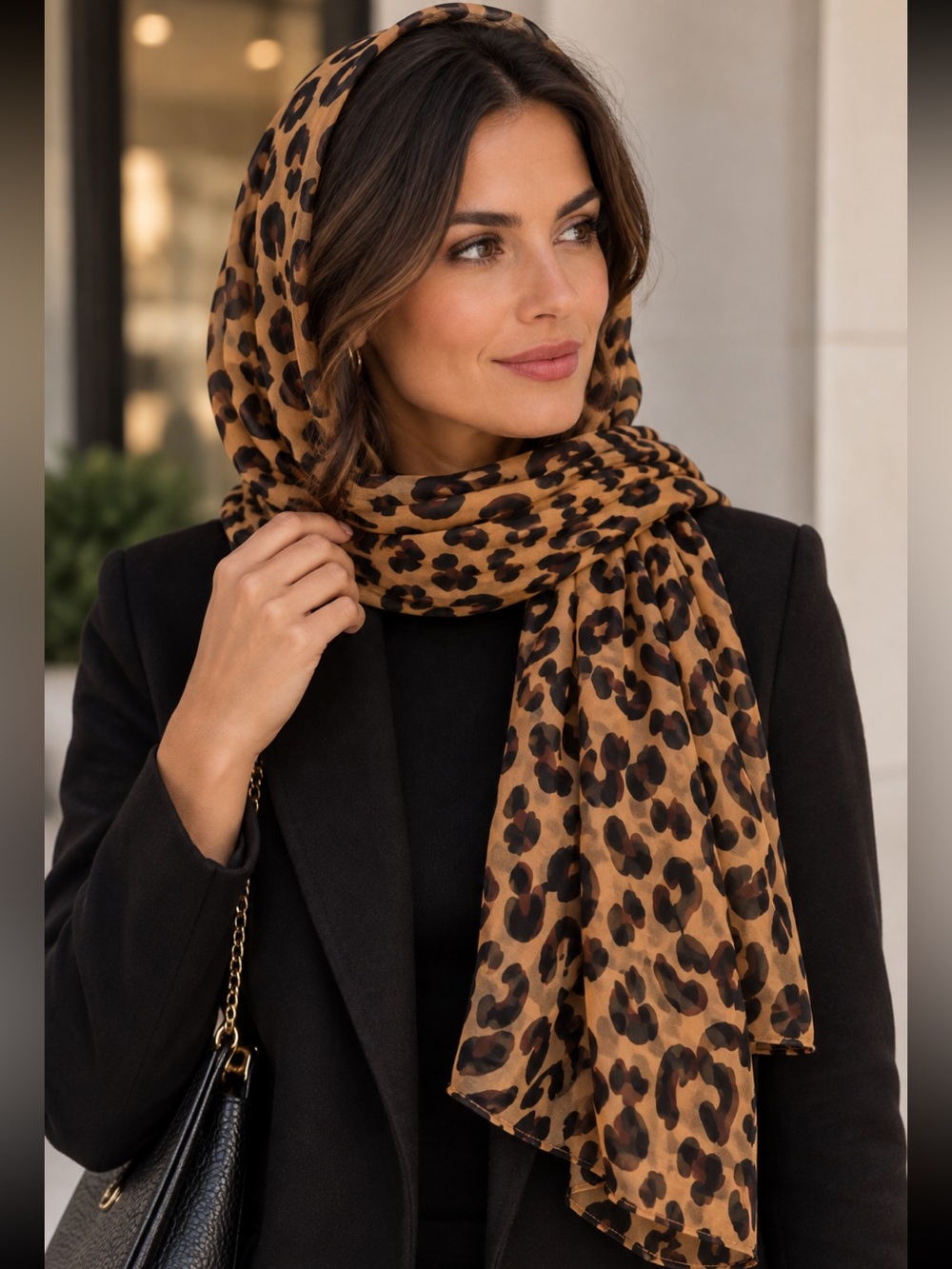 Leopard Print Lightweight Scarf - Brown IN STYLE